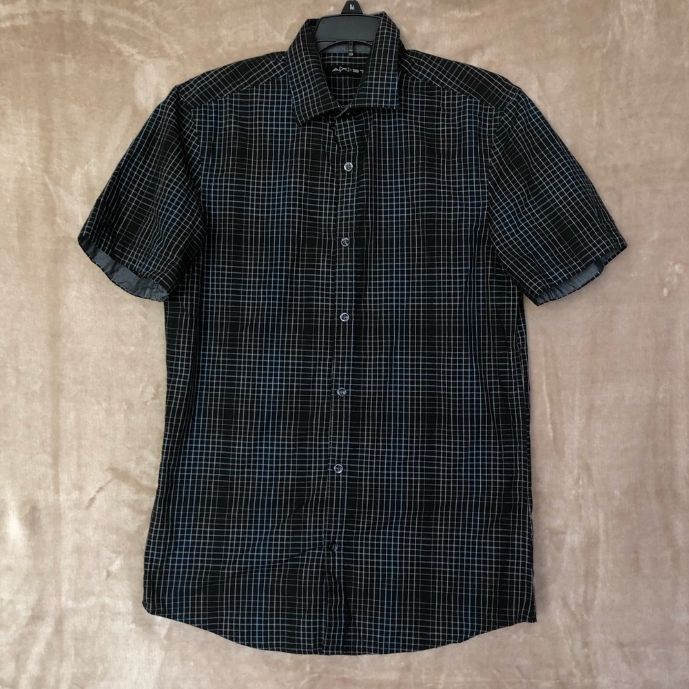 Axist Black Checked Blue White Button Shirt Men S